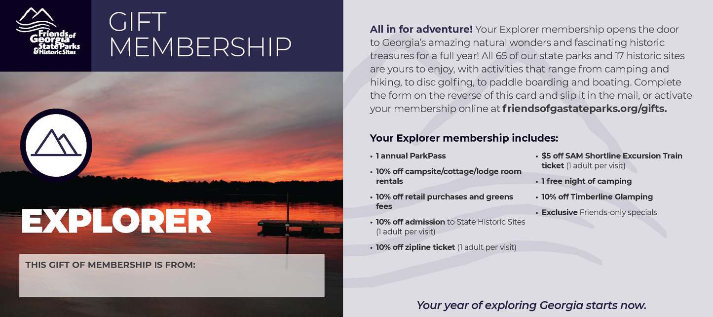 Gift membership certificate with a scenic sunset over water.