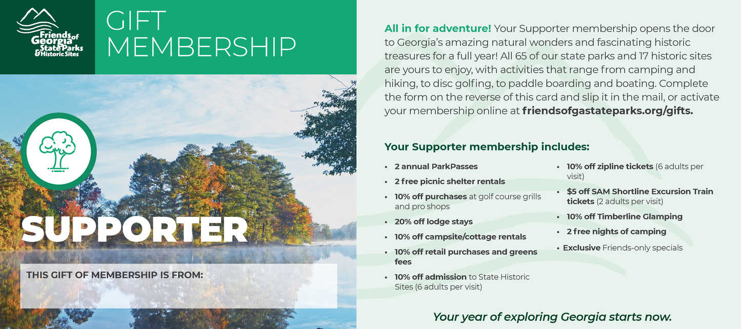 Gift membership Certificate for Georgia State Parks with scenic background